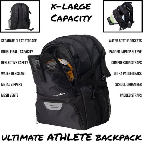 Athletico Soccer Backpack - Versatile Bag for Soccer, Basketball & Football | Includes Cleat & Ball Holder