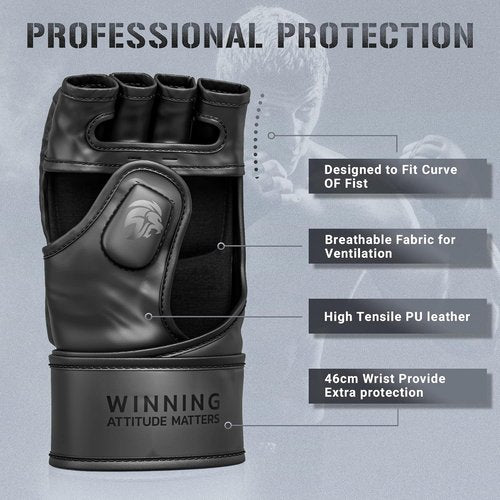 MAXForce EVE MMA Gloves - Anti-Injury Shock Absorbent Design | Half Finger, Open Palm for Muay Thai & Sparring