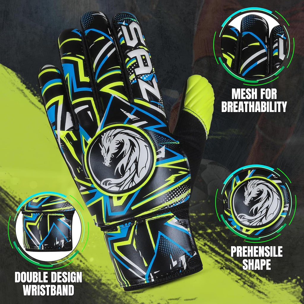 SAZ Soccer Goalie Gloves - Youth Football Goalkeeper Gloves with 4mm Latex Super Grip Palms