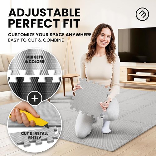 Bemaxx Gym Mats Set - 18 Pcs EVA Interlocking Foam Floor Tiles | 12.6"x12.6"x0.4" Protective Flooring for Home Gym & Playroom