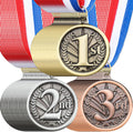 RoundFunny Award Medals - 1st, 2nd, 3rd Place Gold, Silver & Bronze Medals with Neck Ribbon | 2-Inch Trophy for Sports Competitions