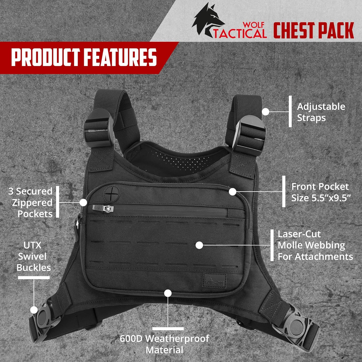 WOLF TACTICAL Chest Pack - Versatile Running Vest with Holster Design | Lightweight & Durable