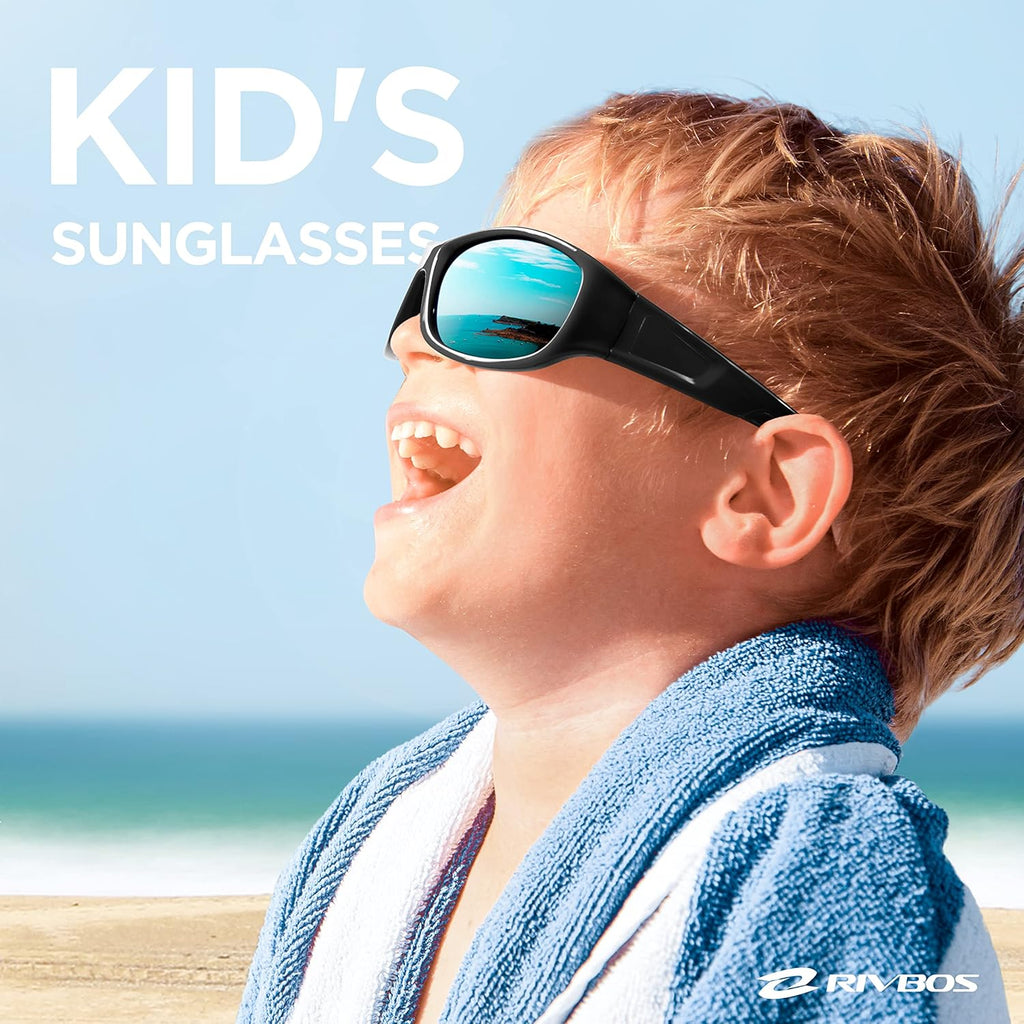 RIVBOS Kids Sunglasses - Polarized UV Protection & Flexible Rubber Design | Adjustable Strap for Boys & Girls