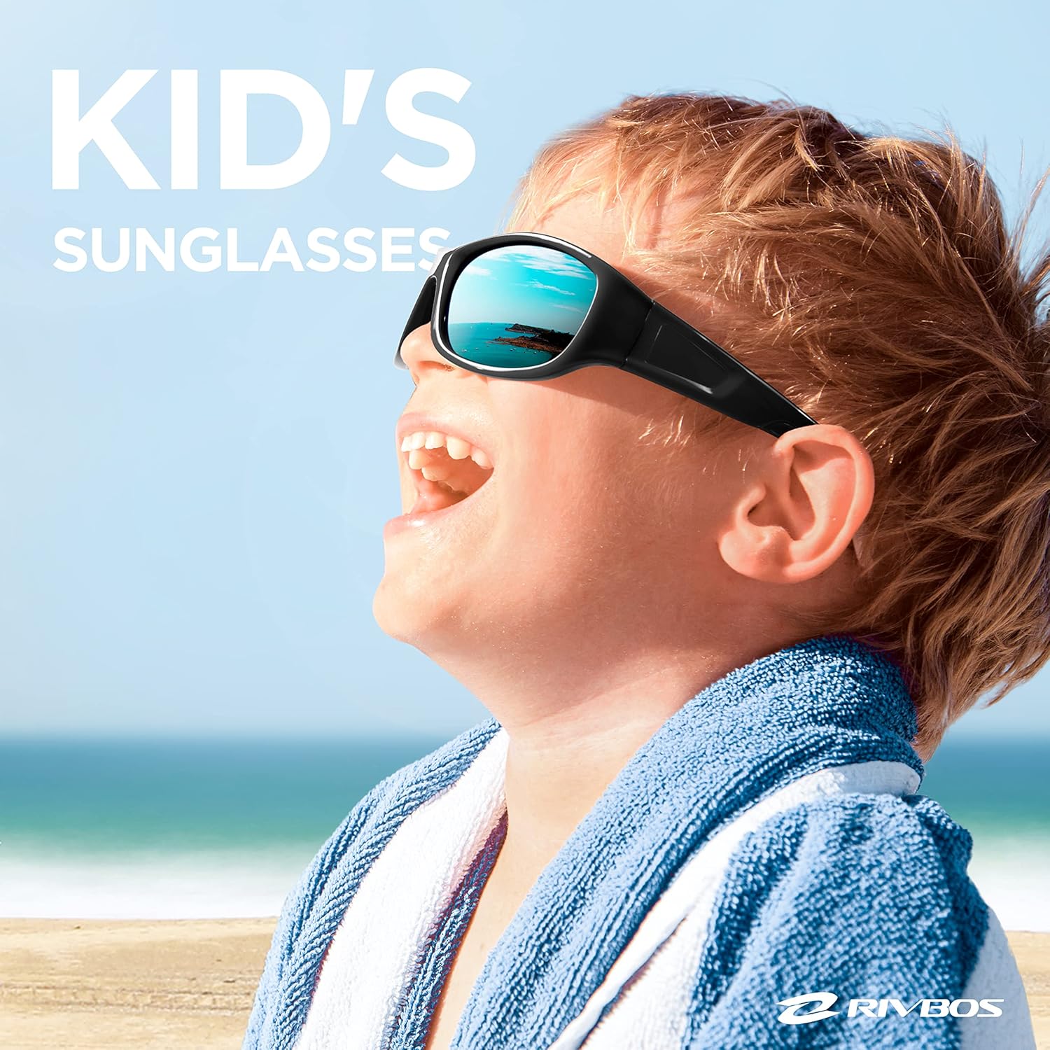 RIVBOS Kids Sunglasses - Polarized UV Protection & Flexible Rubber Design | Adjustable Strap for Boys & Girls