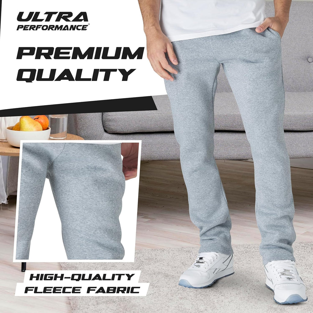 Skiennix Ultra Performance Men's Fleece Sweatpants - Wide Leg, Open Bottom, 3 Pack with Pockets