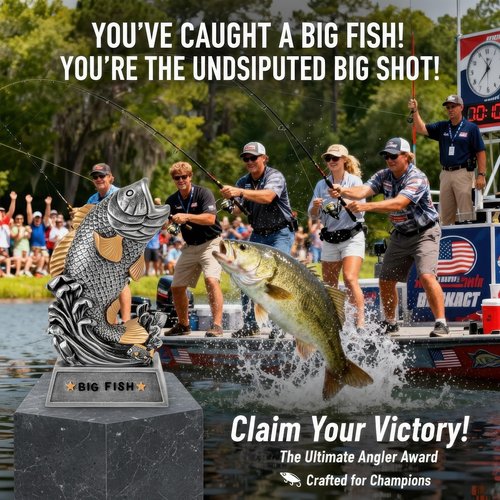 Funny Big Fish Trophy Award - 6" Handmade Statue for Best Catch - Unique Fishing Gift for Dad, Husband, Grandpa & Anglers - Tournament Prize, Father's Day & Birthday Gag Gifts, Man Cave Decor