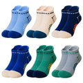 Eyean Boys Athletic Half Cushioned Ankle Socks Kids Cotton Sport Low Cut Socks 6 Pairs (Blue/Grey/Beige, 9-12 Years)