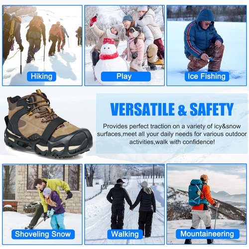 Ice Cleats Crampons for Shoes and Boots Anti Slip Snow Cleats 24 Shoe Spikes for Snow and Ice Grippers Crampons for Hiking Boots Women Men Kids Winter Walking Hiking Fishing