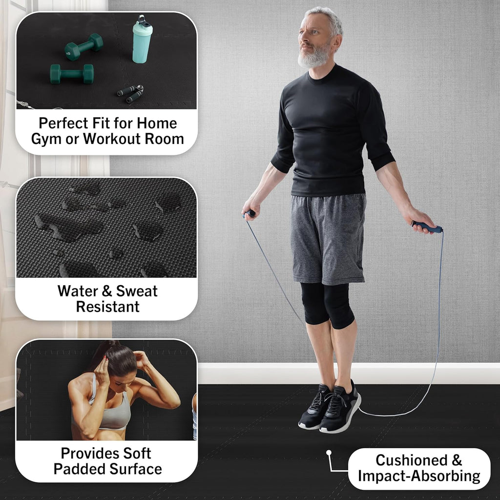 Stalwart EVA Foam Mat Tiles - 16 SQ FT Interlocking Padding for Garage, Playroom & Gym - Black Workout & Baby Playmat