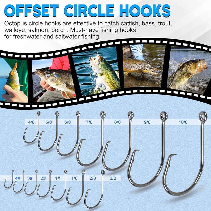 2/0-120pcs Saltwater Circle Hooks, High Carbon Steel Octopus Hooks for Catfish, Bass, Redfish, Freshwater