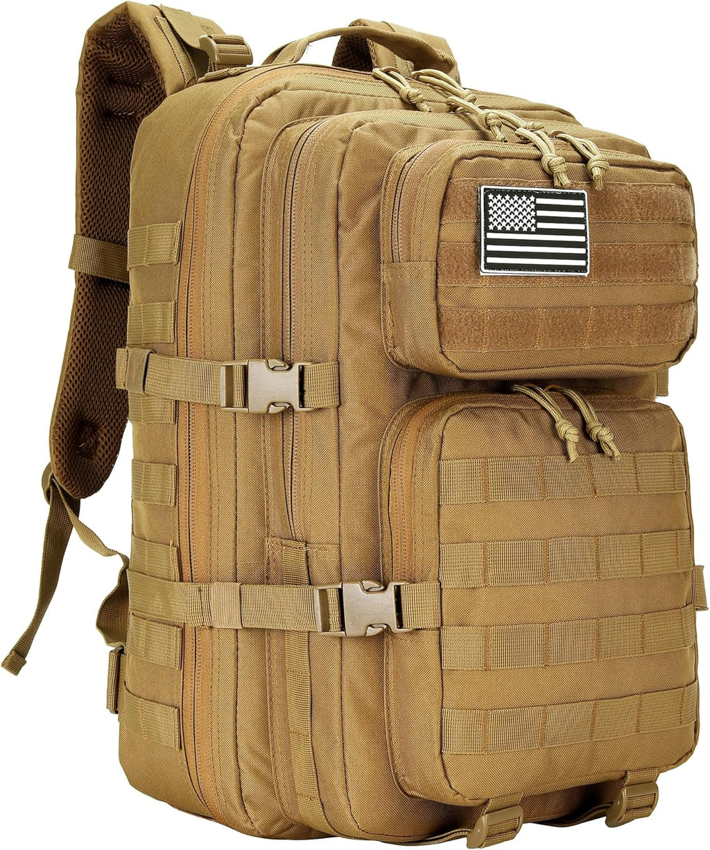 Skiennix 45L Military Tactical Backpack - Durable 3-Day Assault Pack for Hiking & Fitness (Khaki)