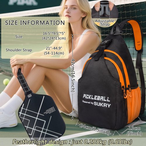 SUKRY Pickleball Bag Lightweight Sling Backpack for Men and Women with Multi-Pocket Crossbody Gym & Travel Backpack Pickle Ball Accessories