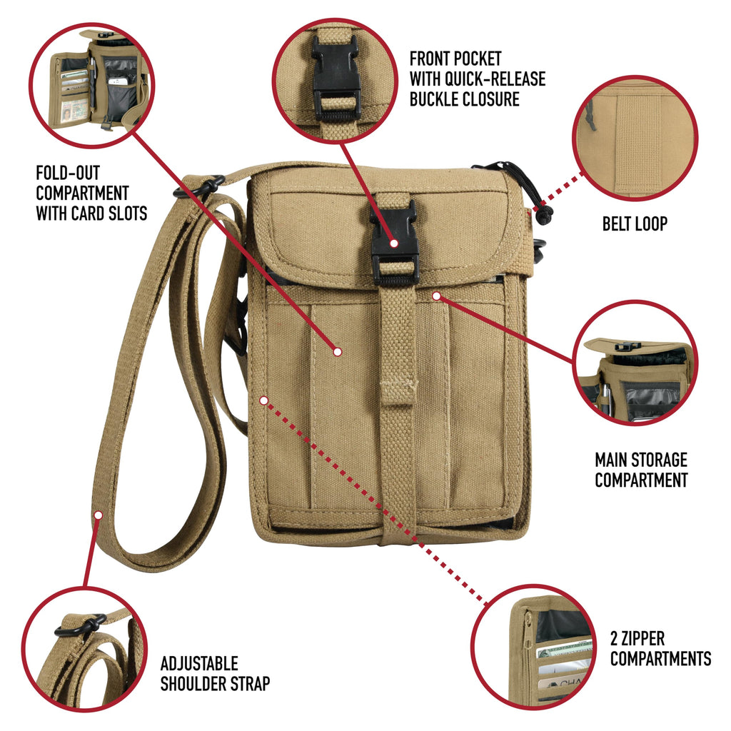 Rothco Heavyweight Canvas Travel Portfolio Bag - Crossbody Shoulder Bag - Olive Drab