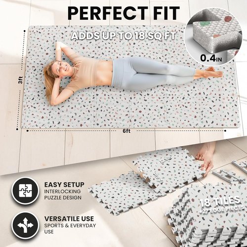 Bemaxx Gym Mats Set - 18 Pcs EVA Interlocking Foam Tiles for Home Workout | 18 Sqft Protective Flooring