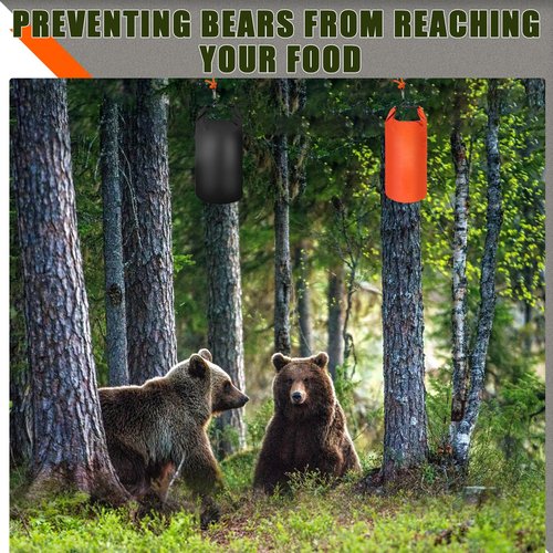 Foxtell Bear Food Bag Hanging System, 2 Sets Camping Bear Bag Kit Waterproof Bear Protection Bag with Pulley System Include 10L & 15L Waterproof Bear Proof Storage Bag, Rock Bags, Carabiners, Ropes