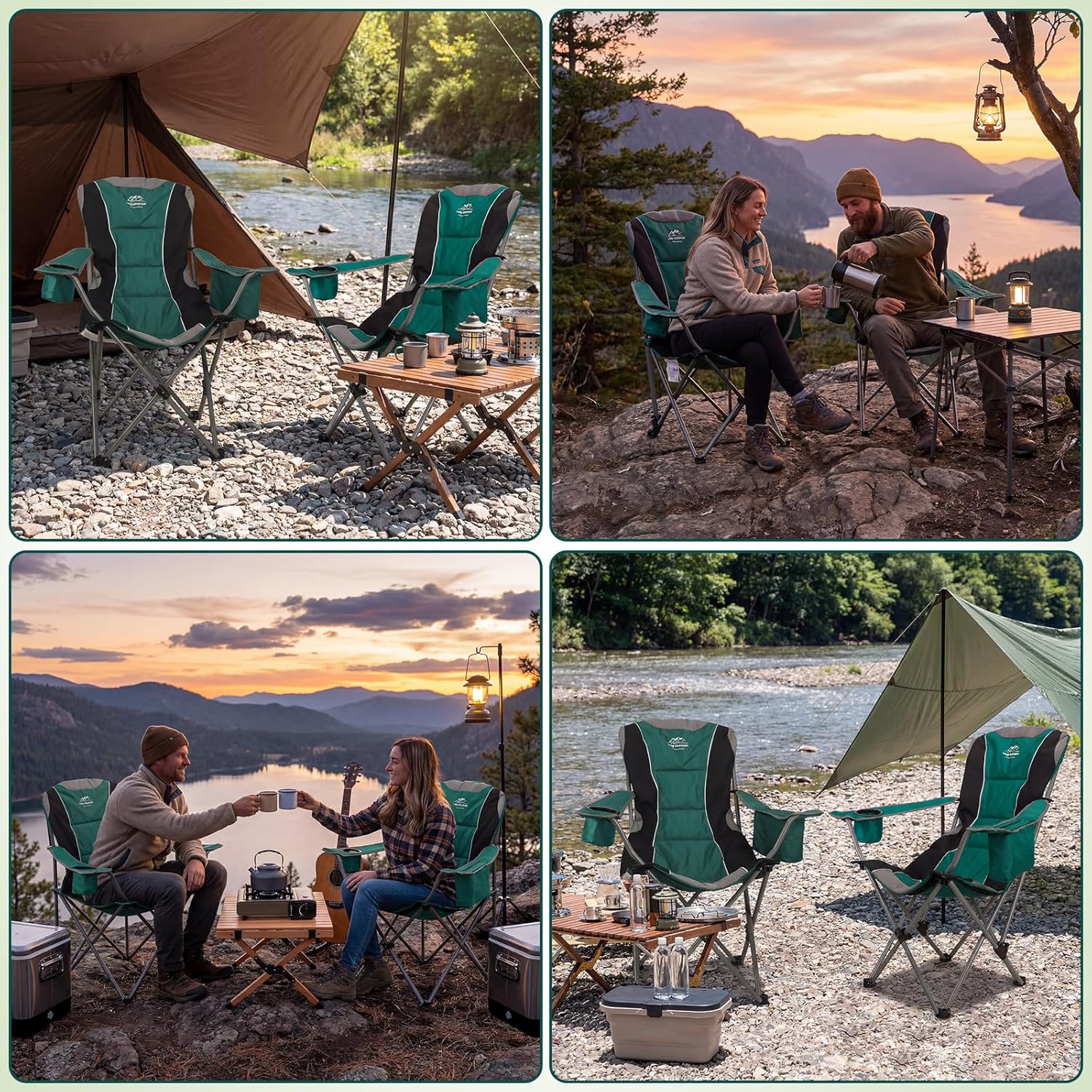 Skiennix Oversized Camping Chairs - Heavy Duty Folding Lawn Chairs with Adjustable Backrest & Cup Holders | Supports 400lbs