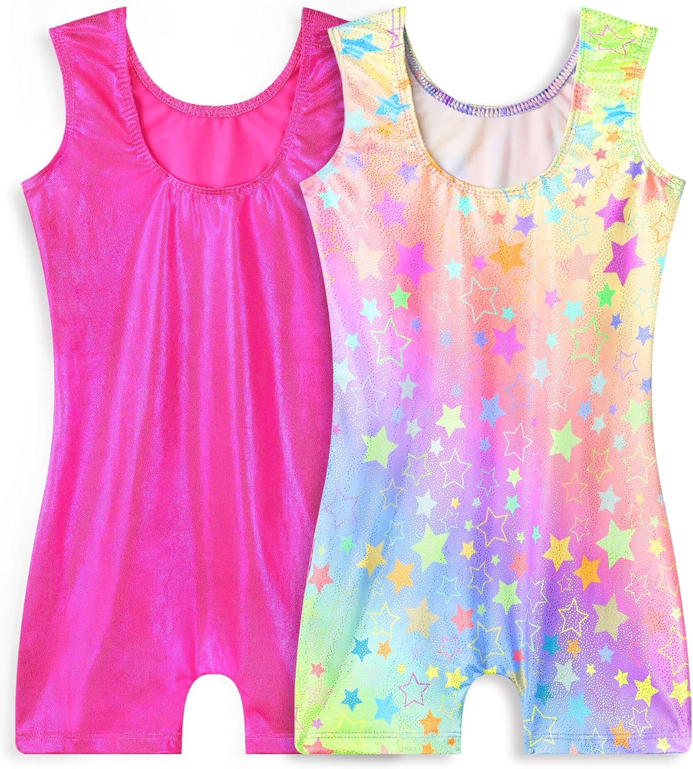 Snowheart Gymnastics Leotards for Girls - Sparkly Sleeveless Biketards 2-Pack for Dance & Tumbling