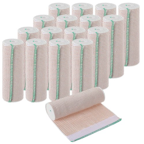 16 Pack Elastic Bandage Wrap 6 Inch Athletic Elastic Wrap Bandages with Self Closure on Both Ends Medical Bandage Wraps for Legs Knees Wrists Elbows Shoulders Ankles Berige