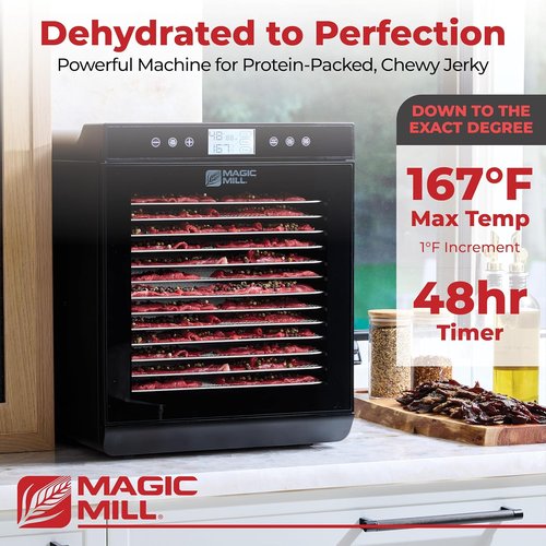 Magic Mill Food Dehydrator Machine - 800W with 15 Extra-Large Stainless Steel Trays | Digital Timer & Temperature Control