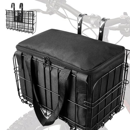 LIQING Bike Basket Front Folding Bicycle Basket with Removable Liner Bag, Quick Release Design Metal Ebike Basket for Adult Women/Men Carrying Dogs, Pets, Fruit & Grocery (L-Black)