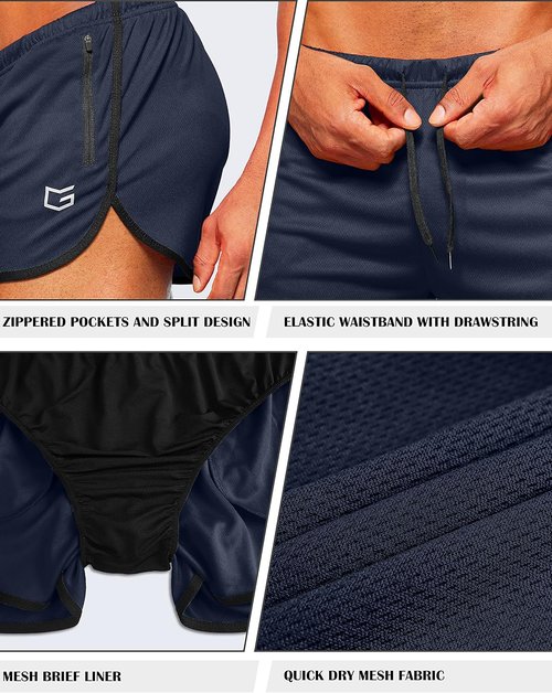G Gradual Men's Running Shorts - 3 Inch Quick-Dry Athletic Jogging Shorts with Zipper Pockets