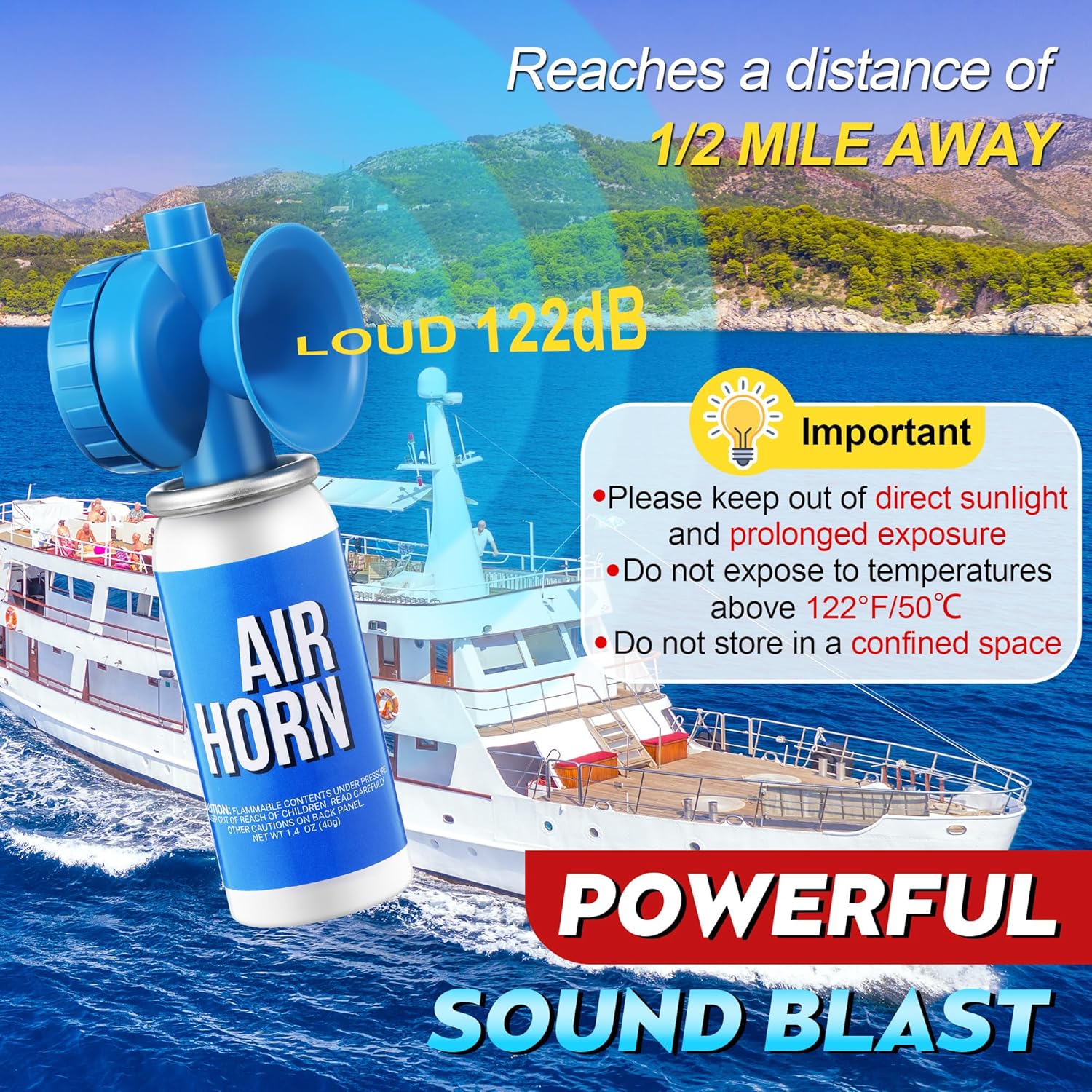 Saillong Marine Boat Air Horn - Loud 1.4oz Safety Horn for Emergency Use | Compact Design for Boating & Outdoor Events