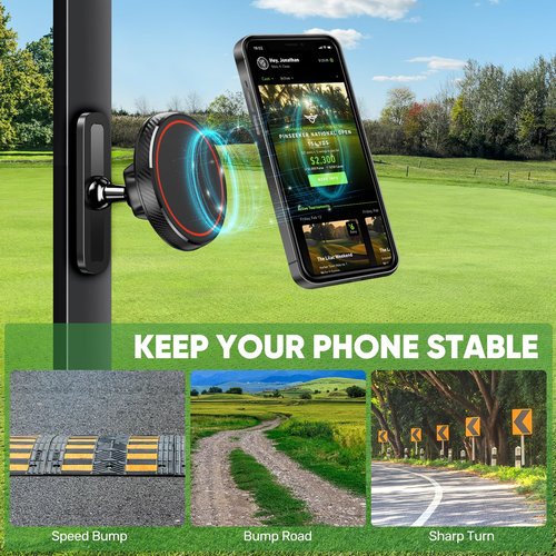 Magnetic Golf Cart Phone Holder, Strong N52 Magnets, Compatible with MagSafe iPhone 12-17, Fits EZGO/Club Car/Yamaha, Golf Gifts for Men Women, Stocking Stuffers Gift, Golf Cart Accessories Essentials