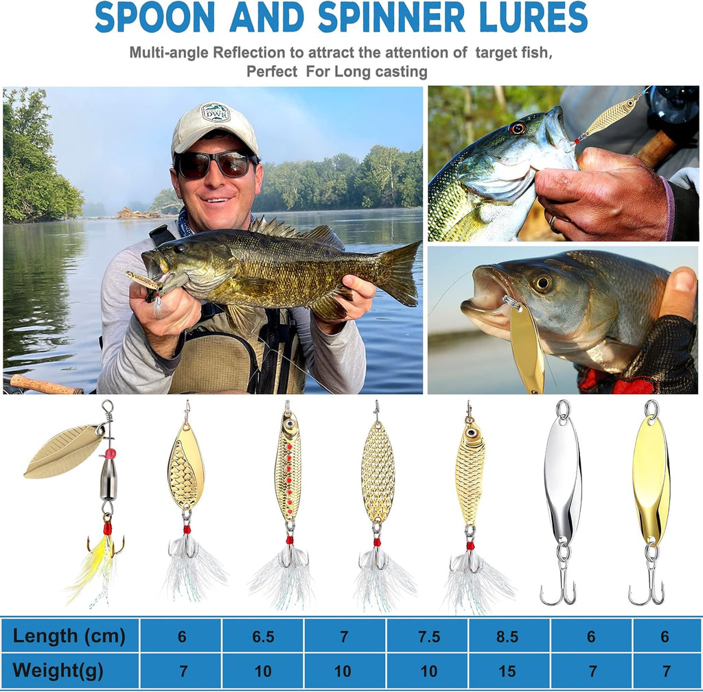 PLUSINNO Fishing Lures Tackle Box - Complete Fishing Accessories Kit for Bass & Trout, Saltwater & Freshwater
