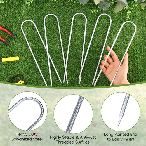 CEWOR 6 Pack 12 Inch Rebar Stakes, U Hook Galvanized Trampoline Stakes High Wind Ground Anchors for Camping Tent, Chain Link Fence, Heavy Duty Metal Steel Yard Landscape Garden Staples