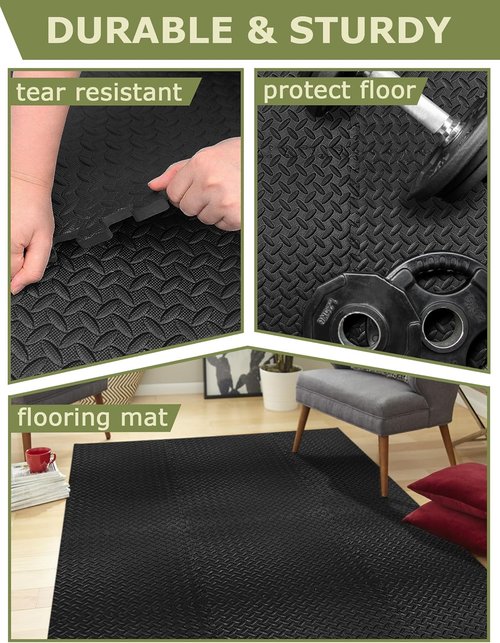 Innhom Gym Flooring Tiles - Durable Foam Exercise Mats for Home Gym | 12/24/48 Tiles Available