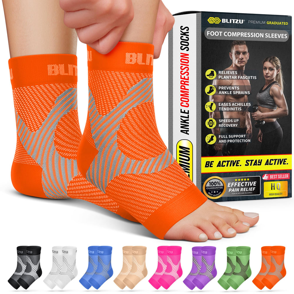 Compression Socks for Plantar Fasciitis, Achilles Tendonitis, Arthritis Relief, Ankle Brace Compression Sleeve with Foot Arch Support, Ankle Wrap for Women, Men, Swelling & Heel Pain Orange L-XL