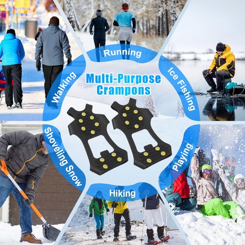 Ice Snow Cleats for Shoes Boots,Walk Traction Cleats Rubber Crampons Anti Slip 10-Stud Winter Ice Cleat Slip-on Stretch Footwear for Women Men Kids