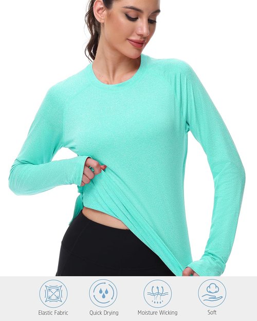 Isnowood Women's UPF 50+ Sun Protection Long Sleeve Shirts | Rash Guard Athletic Tops for Hiking & Running