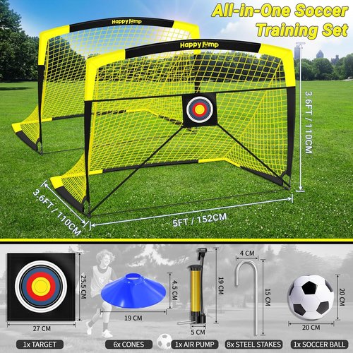 Happy Jump Portable Soccer Goal - 7x5 FT & 5x3.6 FT | Durable Design for Youth Ages 6-14, Easy Setup