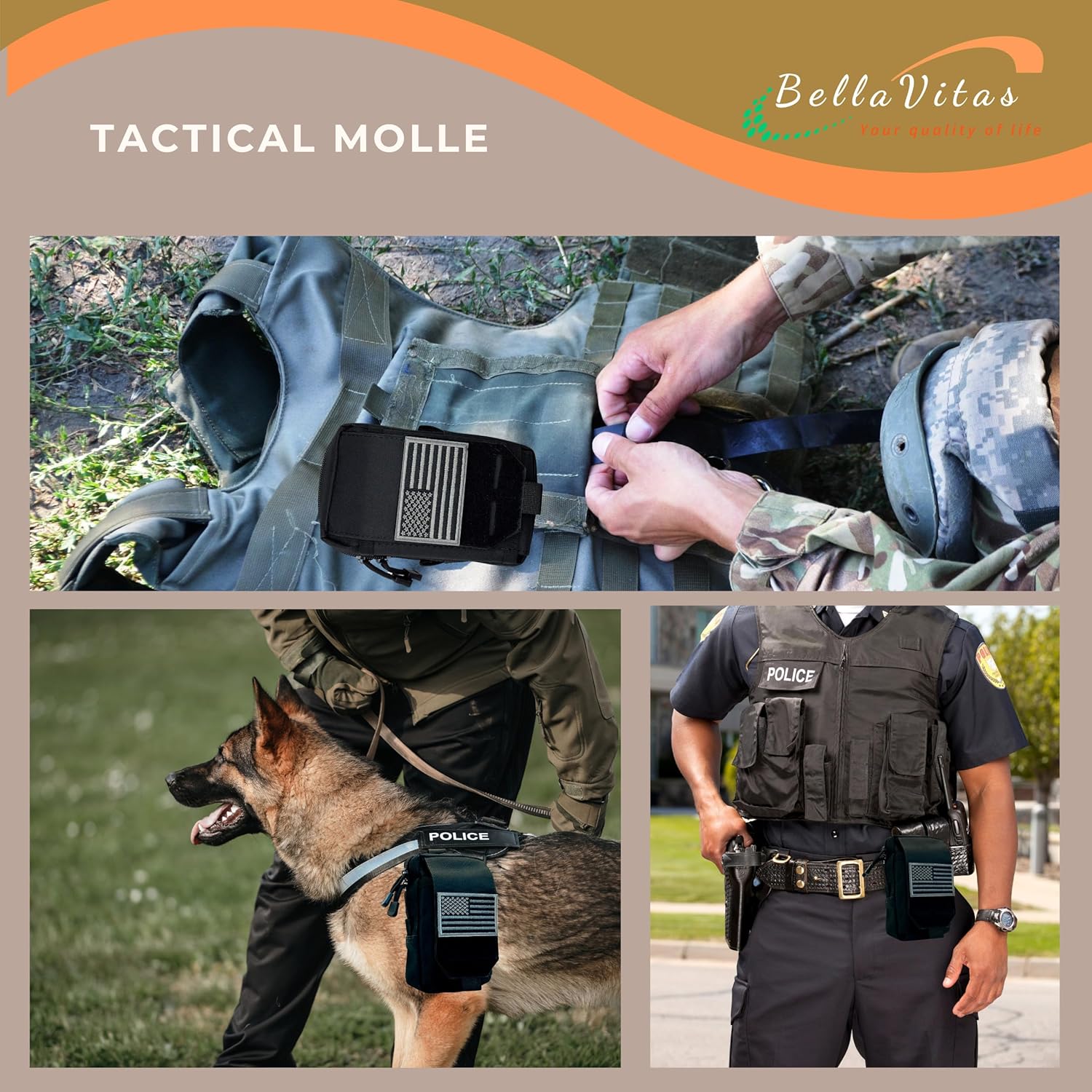 Skiennix Tactical Molle Pouch - Small EDC Utility Bag with US Flag Patch | Military Gadget Organizer