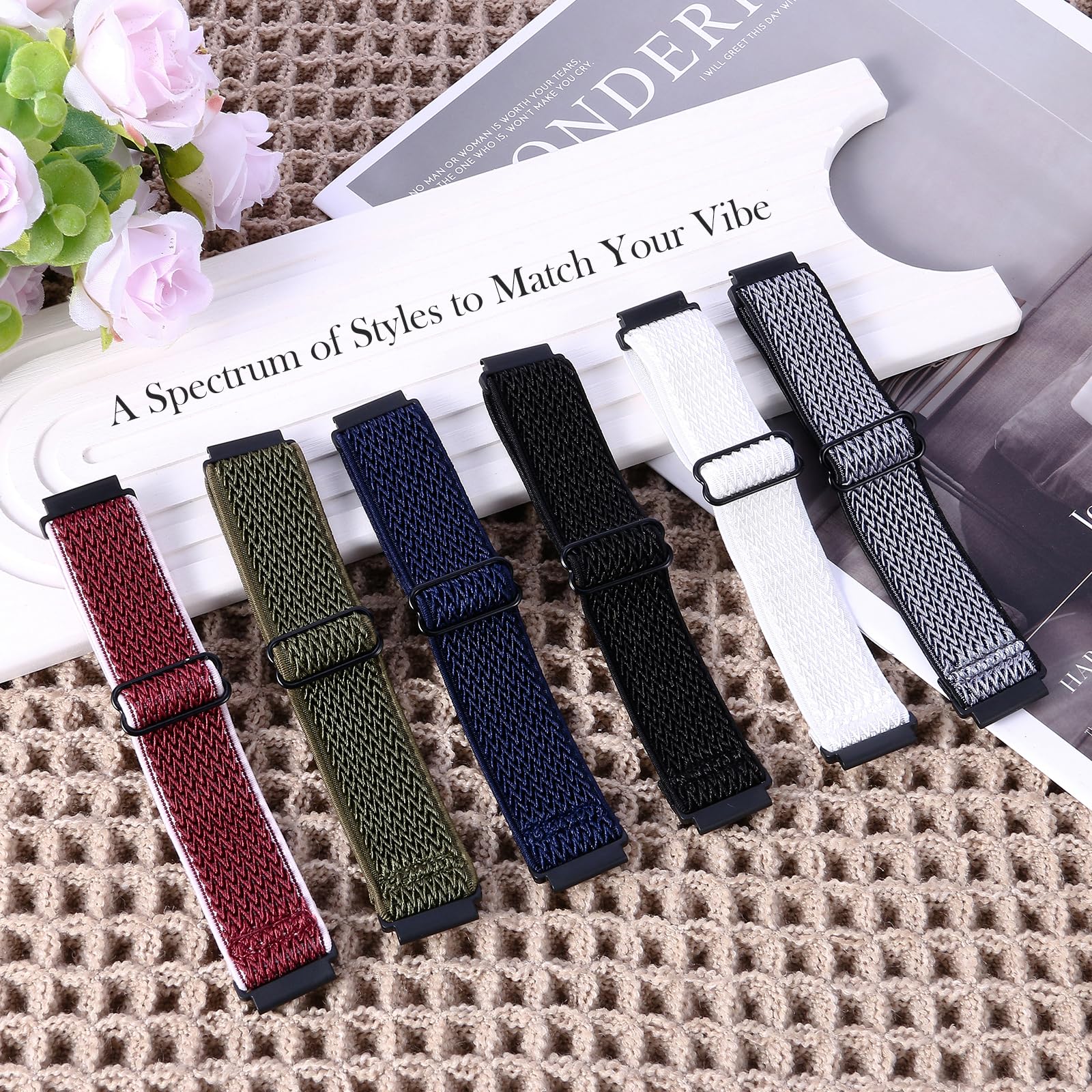 XINGMALY 6-Pack Bands for Withit Giga, Baolubao W50pro, Merryking MK70, for Soudorv Y10 Smart Watch Bands Smartwatch, Elastic Nylon Lightweight Soft Stretchable Replacement Straps Watch Men & Women