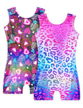 Snowheart Gymnastics Leotards for Girls - 2 Pack of Sparkly One-Piece Pro Kids Unitard Biketards with Shorts for Ages 2-9