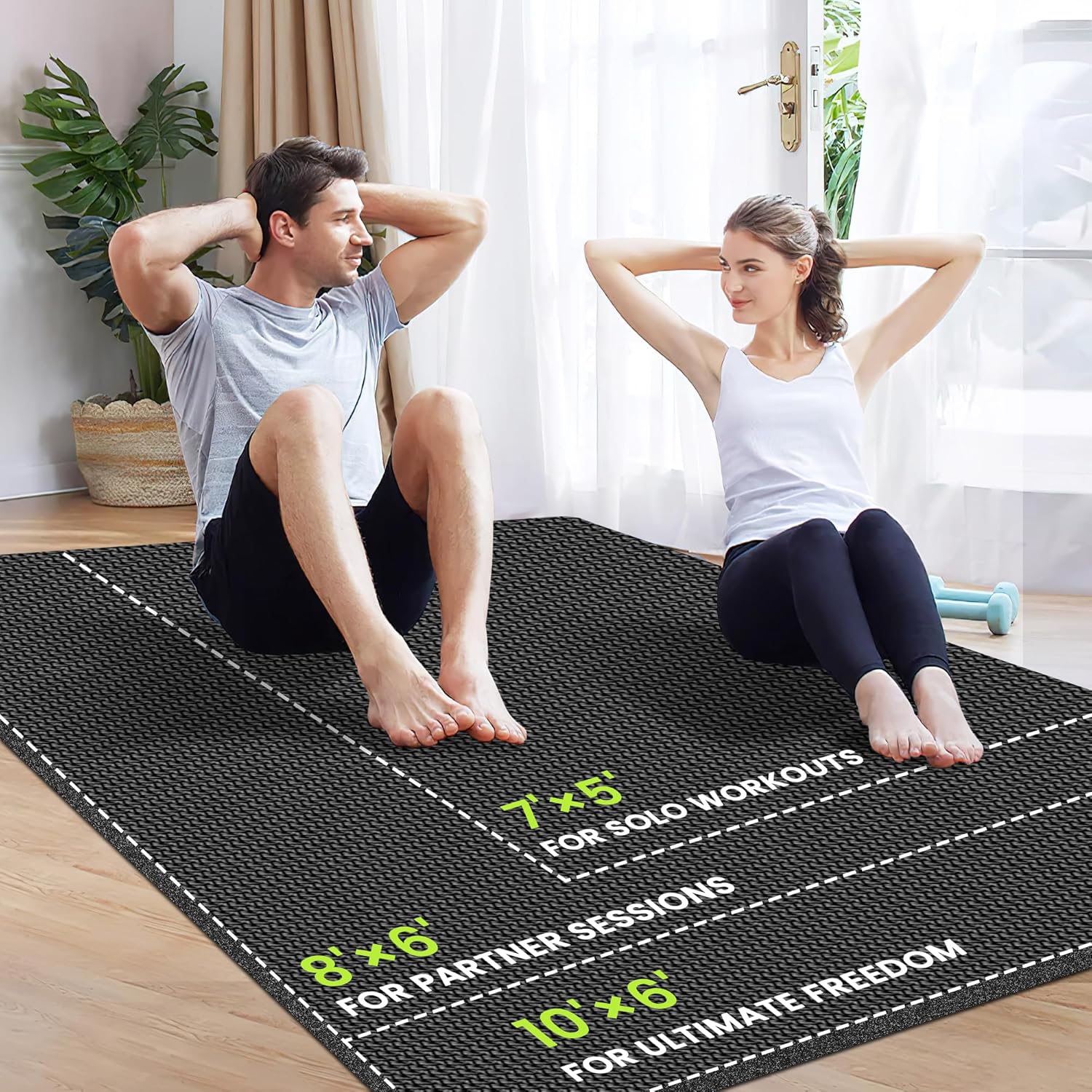 Stepwaver Extra Large Exercise Mat - Non-Slip, Ultra Durable 8mm Thick Gym Flooring | 7'x5', 8'x6', 10'x6' Sizes