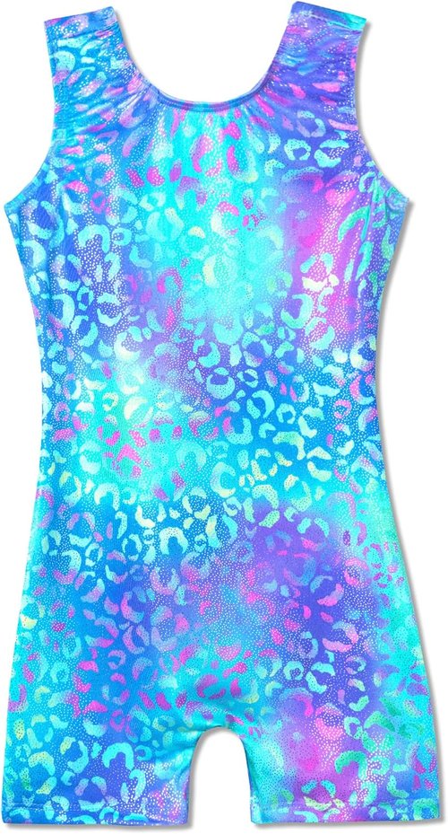 Domusgo Gymnastics Leotards - Sparkly One-Piece Unitard for Girls | Pro Kids Biketard with Shorts