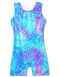 Domusgo Toddler Girls Gymnastics Leotards Size 1t 2t Shiny Green Purple Leopard Sleeveless Biketard with Shorts