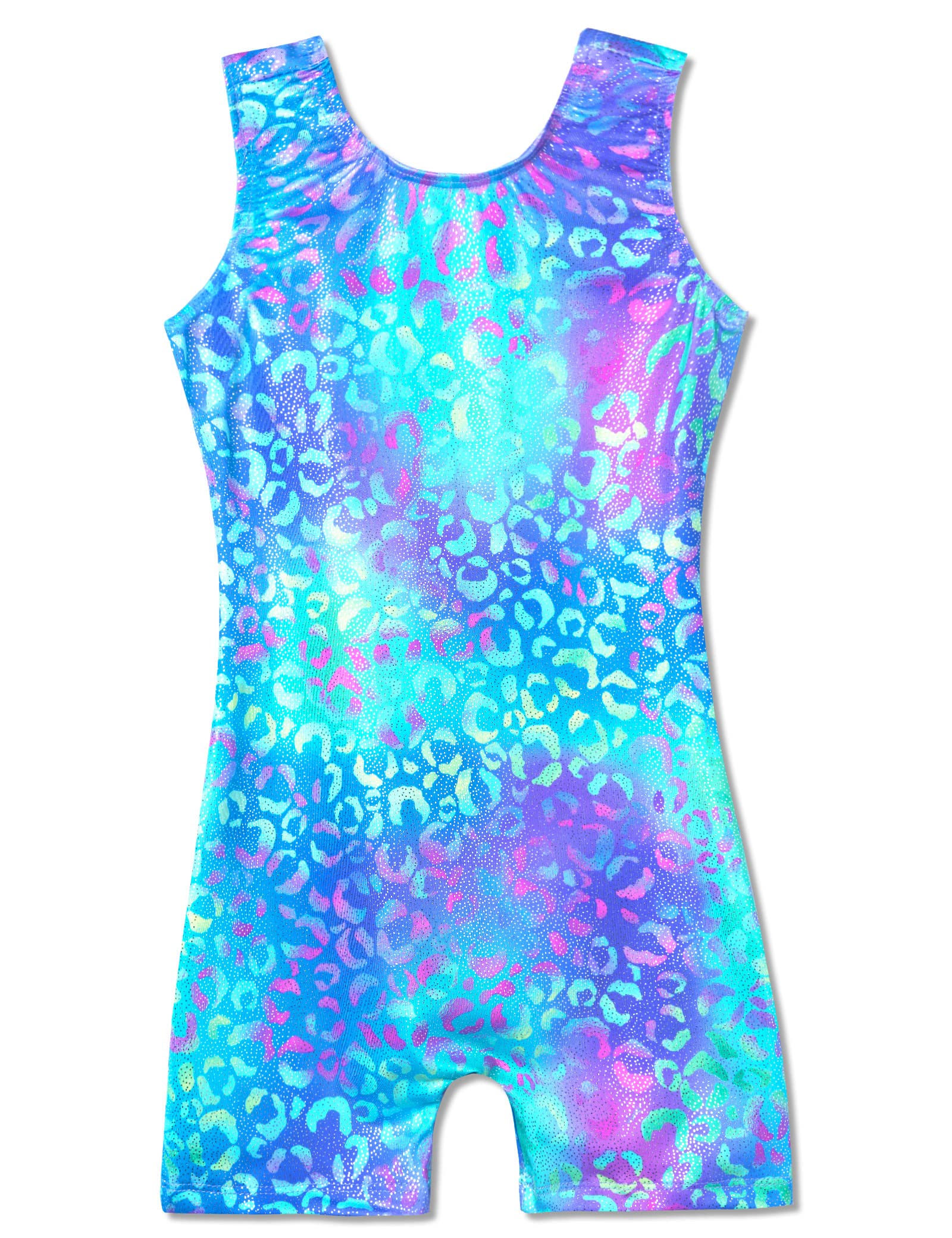 Domusgo Toddler Girls Gymnastics Leotards Size 1t 2t Shiny Green Purple Leopard Sleeveless Biketard with Shorts