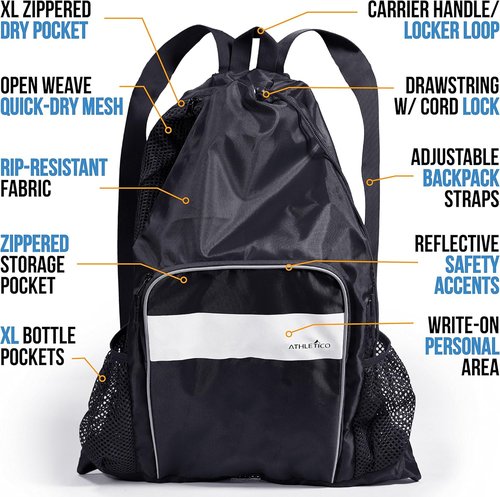 Athletico Mesh Swim Bag - Versatile Pool Bag With Wet & Dry Compartments | Ideal for Swimming, Beach & Camping
