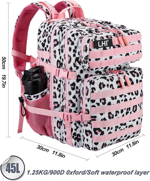 LHI Tactical Backpack - 45L Military Assault Pack with Molle System | Large Rucksack in Pink Leopard