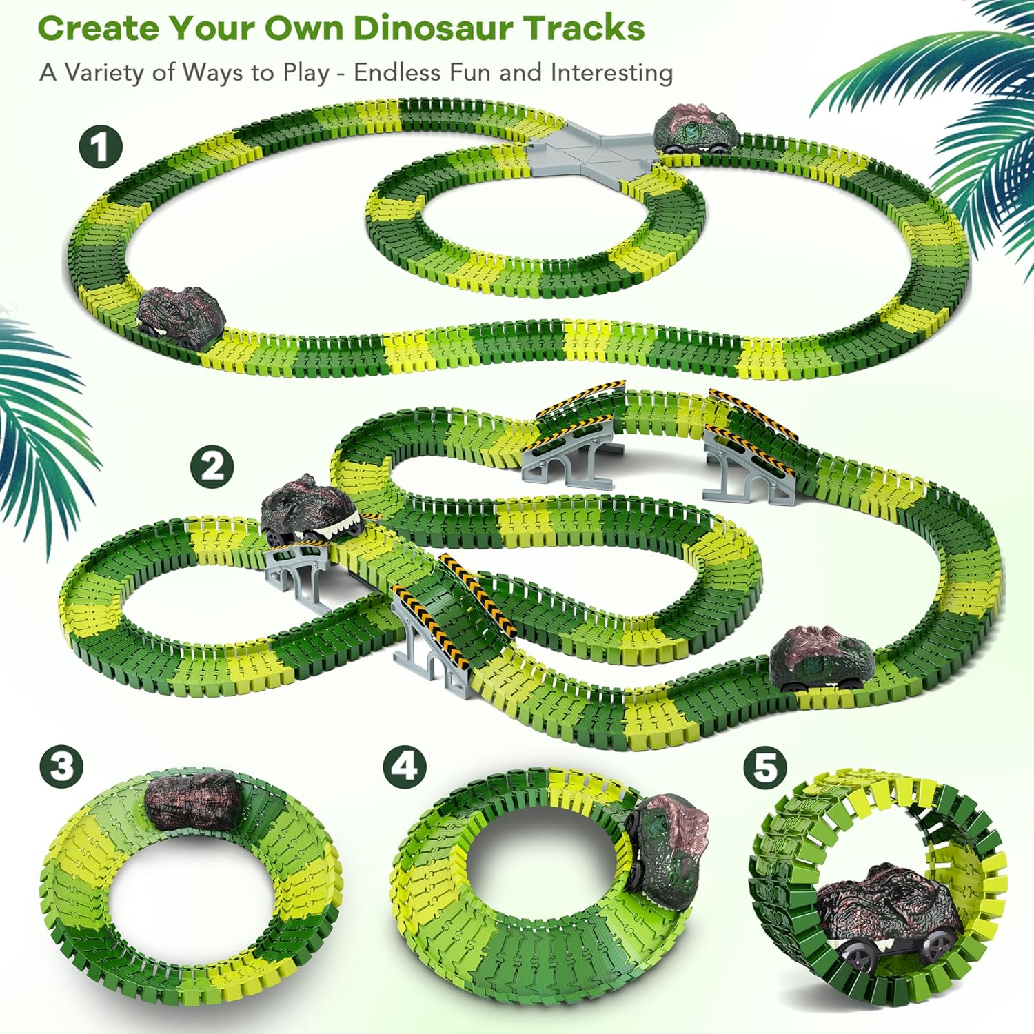 Skiennix Dinosaur Toys - Flexible Track Playset with 2 Cool Dinosaur Cars | Perfect Gift for Kids Ages 3-6
