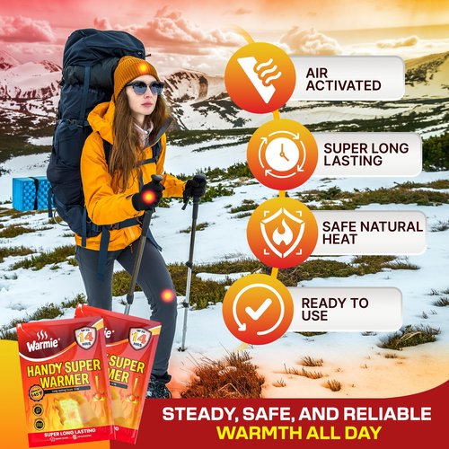 Warmie Super Warmer for Hand and Body | All Natural & Safe, Easy & Comfort, Instant & Quick Heat | Air Activated, Last-Longer, Bigger Size | Steady Heating for Cold Temperature, Odorless 20 Packs