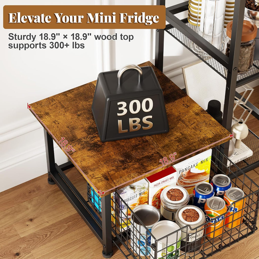 Yuyetuyo Mini Fridge Stand - Stylish Coffee Bar & Wine Cabinet Storage for Dorm, Apartment, Office