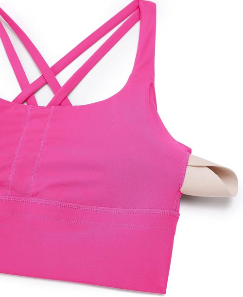 CRZ YOGA Longline Sports Bra for Women - Medium Impact Criss Cross Padded Yoga Top