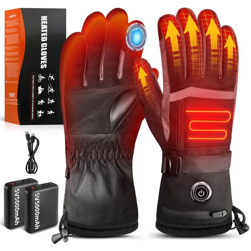 Heated Gloves for Women 5V 5000mAh Rechargeable Battery Electric Hand Warmers with Touch Screen Non-Slip Adjustable Wrist Design for Cold Weather Driving Skiing Hiking