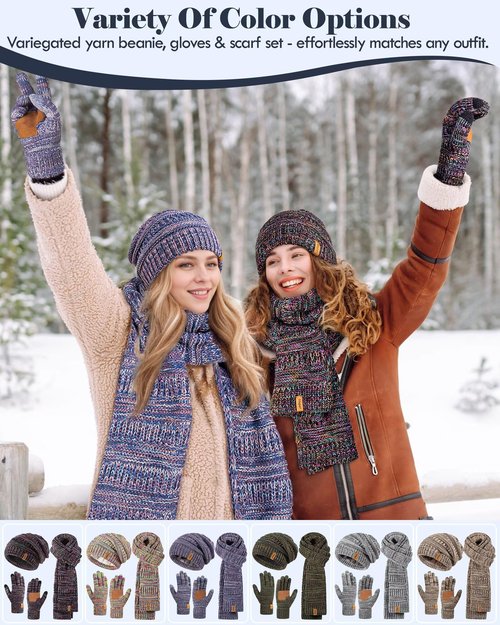 Winter Beanie Hat Scarf Gloves Set for Women, Slouchy Beanie with Fleece Lined Long Knit Scarf Touchscreen Gloves, Warm 3 in 1 Stocking Stuffers Set for Women Mom Her Cold Weather-01