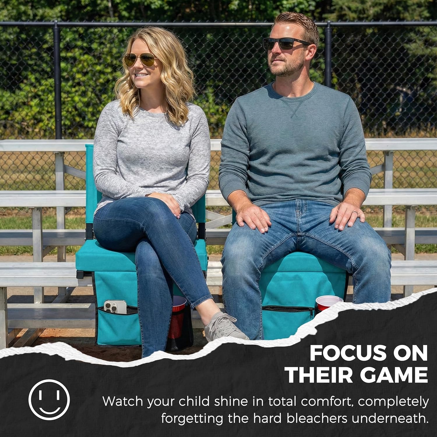 Sport Beats Stadium Seats - Comfortable Bleacher Chairs with Back Support & Cushion | Cyan, 1pc Regular (17" W x 12" D x 16.5" H)